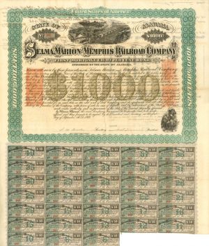 Selma, Marion and Memphis Railroad Co. Signed by N.B. Forrest - $1,000 Bond